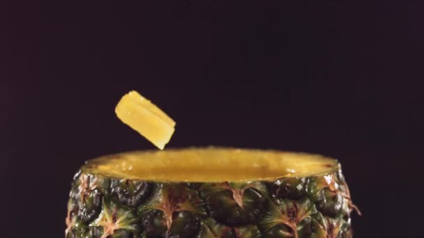 Super Close Juicy Ripe Pomegranate Grains Falling Slow Motion High — Stock Video