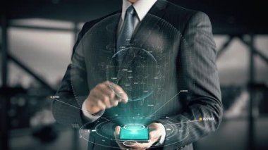 Sözleri olan dijital iş adamı kavramı