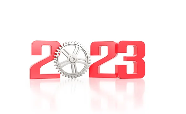 Новий Рік 2023 Творча Концепція Дизайну Шестернями Рендеринг Зображення — стокове фото