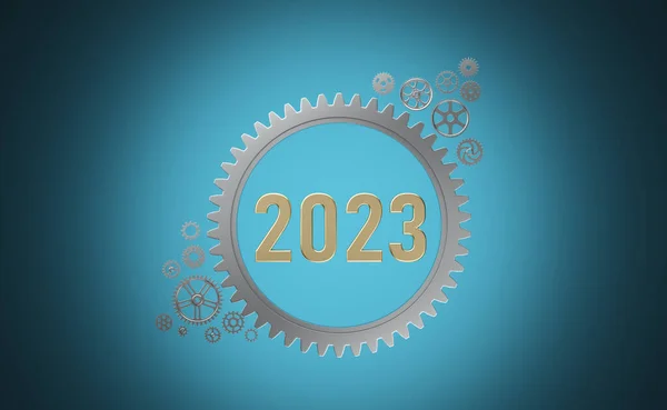 Ano Novo 2023 Conceito Design Criativo Com Engrenagens Imagem Renderizada — Fotografia de Stock