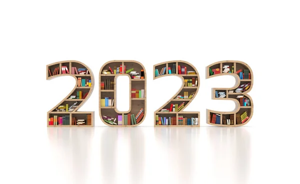 Kitap Rafı ile Yeni Yıl 2023 Yaratıcı Tasarım Konsepti - 3D Yapılandırılmış Resim