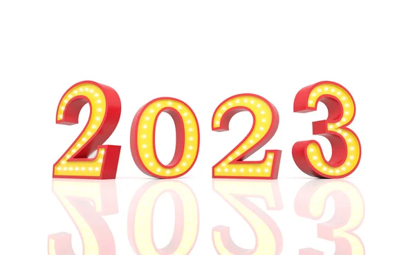Ano Novo 2023 Com Luzes Néon Creative Design Concept Renderizado — Fotografia de Stock