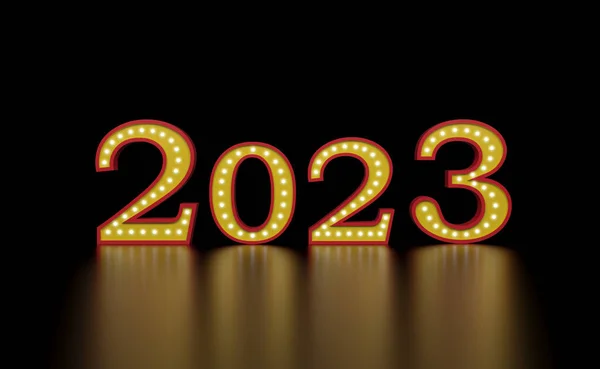 新年2023与霓虹灯创意设计概念 3D渲染图像 — 图库照片