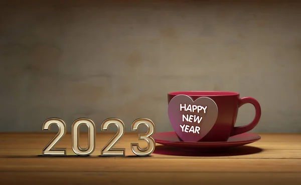 Neues Jahr 2023 Kreatives Gestaltungskonzept Mit Kaffeetasse Rendering Image lizenzfreie Stockfotos