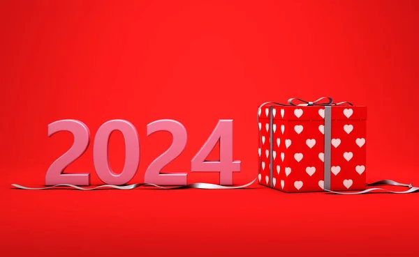 2024 Kreatív Dizájn Koncepció Ajándékdobozokkal Renderelt Kép — Stock Fotó