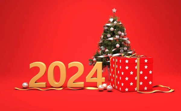 New Year 2024 Creative Design Concept Gift Boxes Rendered Image — Stock Photo, Image