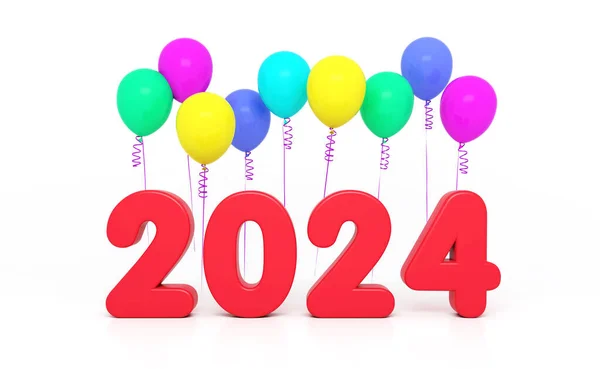 Nieuwjaar 2024 Creatief Ontwerpconcept Met Ballonnen Rendered Image — Stockfoto