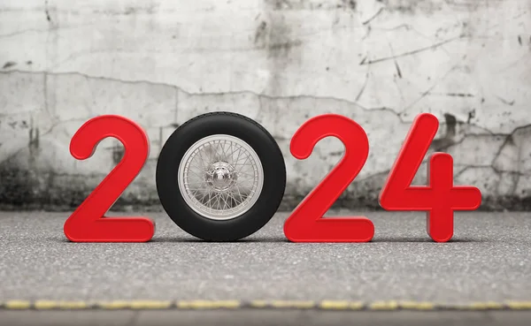 Neues Jahr 2024 Kreatives Gestaltungskonzept Mit Rad Gerendertes Bild Stockfoto