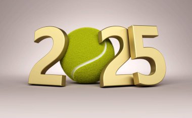 Yeni Yıl 2025 Tenis topu ile Yaratıcı Tasarım Konsepti - 3D Yapılandırılmış Resim
