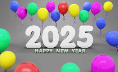 Balonlu Yeni Yıl 2025 Yaratıcı Tasarım Konsepti - 3D Yapılandırılmış Resim