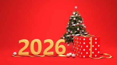 Hediye kutularıyla Yeni Yıl 2026 Yaratıcı Tasarım Konsepti - 3D Yapılandırılmış Resim