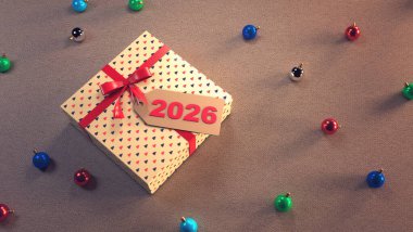 Hediye kutulu yeni yıl 2026 Yaratıcı Tasarım Konsepti - 3D Yapılandırılmış Resim