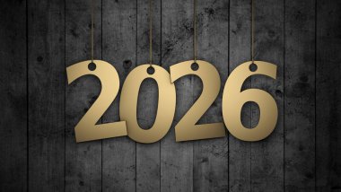 Yeni Yıl 2026 Asılı numaralarla Yaratıcı Tasarım Konsepti - 3D Yapılandırılmış Resim