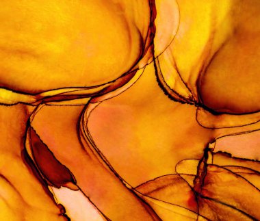 Alkol mürekkebi tekniğindeki doğal akışkan resim. Yumuşak rüya renkleri şeffaf dalgalı çizgiler oluşturur.