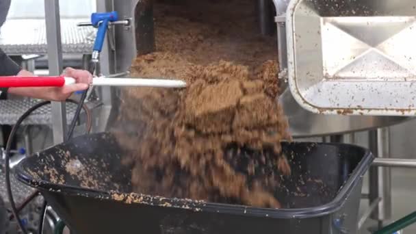 Process Cleaning Stainless Steel Beer Tank Residual Malt Brewing Beer — Stock Video