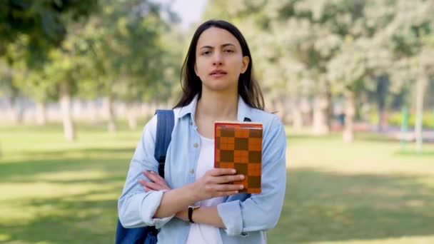 Confident Indian School College Girl Holding Books Her Hand — Stock videók