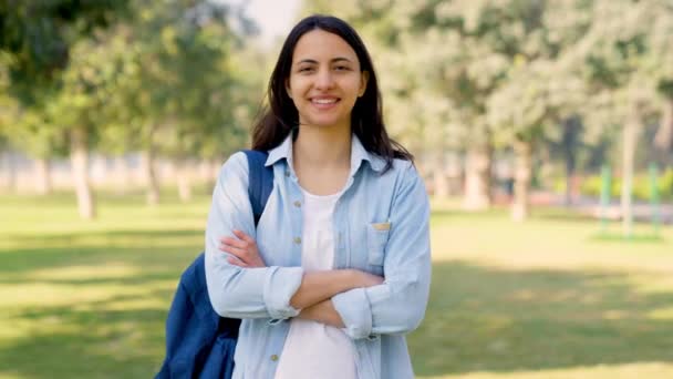 Indian College Girl Standing Park Daylight — Stock Video © aframeinmotion@gmail.com #635527010