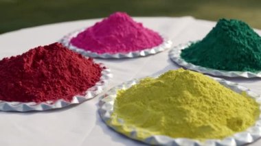 Different holi colors decorated in a plate for festival