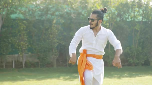 Indian Man Doing Bhangra Dance Park — 비디오