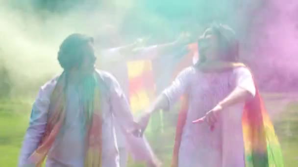 Indian People Enjoying Dancing Holi Party — Stockvideo