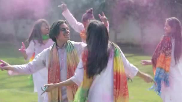 Indian People Throwing Colors Air — Video Stock