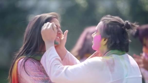 Sweet Indian Couple Celebrating Holi — Stock video