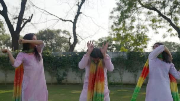Indian Girls Throwing Holi Colors Boy — Stock Video