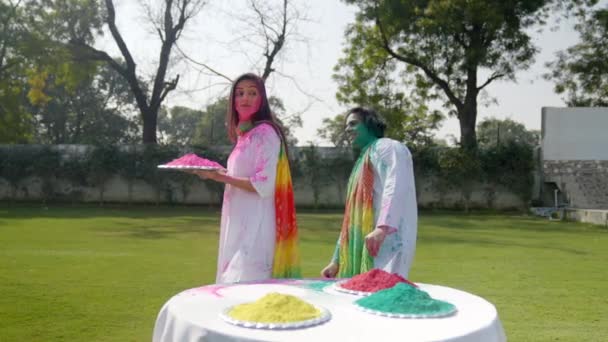Romantic Indian Couple Enjoying Holi Festival — Vídeo de Stock