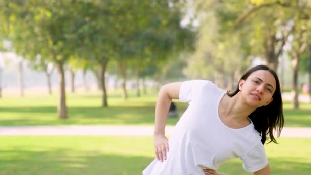 Indian Woman Doing Exercise Park — Stock video