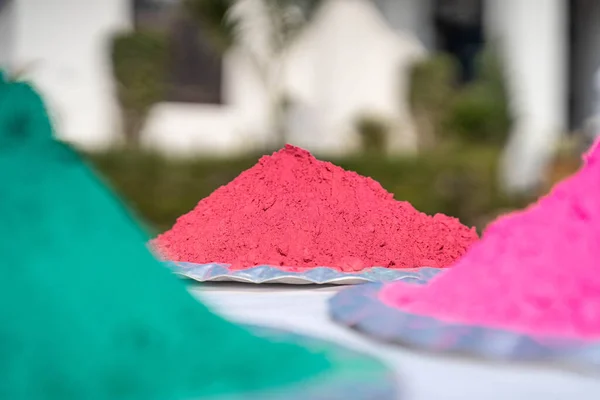 Close Up shot of Gulal Holi colors in plate