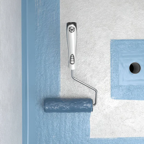浴室の質素な ローラー塗装 3Dレンダリング — ストック写真