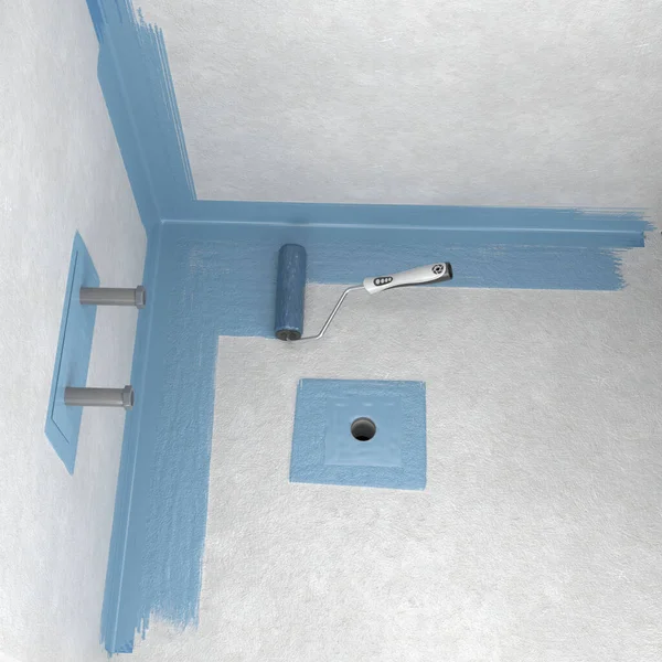浴室の質素な ローラー塗装 3Dレンダリング — ストック写真