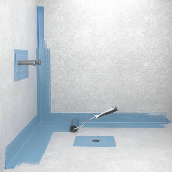 浴室里的乳胶 滚筒画 3D渲染 — 图库照片