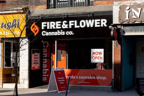 カナダ トロント 2020年11月20日 カナダのトロントで花と大麻の店が展示されています Fire Flower Inc カナダの会社が大麻製品を保有しています — ストック写真