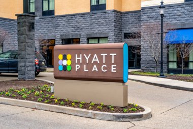 Pittsburgh, Pennsylvania, USA - January 11, 2020: Sign of Hyatt Place hotel. Hyatt Place hotels are mid-sized limited-service hotels catering to families as well as business travelers. clipart