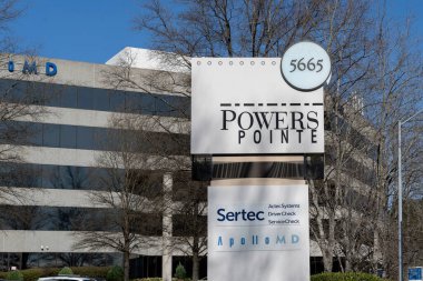 Atlanta, Georgia, USA- January 16, 2020: Sign Sertec and Apollo MD at outside of their office building in Atlanta, Georgia, USA.  clipart