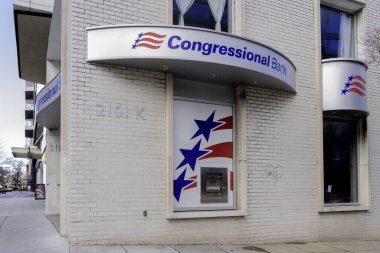 Washington, DC, USA- 12 Ocak 2020: Washington, DC, ABD 'deki Kongre Bankası şubelerinden biri. Kongre Bankası bir Amerikan halk bankasıdır..