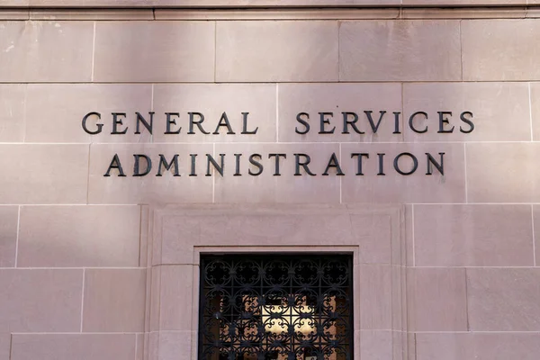 Washington, DC, ABD... 12 Ocak 2020: Washington, DC girişinde GSA işareti. Genel Hizmetler İdaresi (GSA), ABD hükümetinin bağımsız bir kurumudur..  