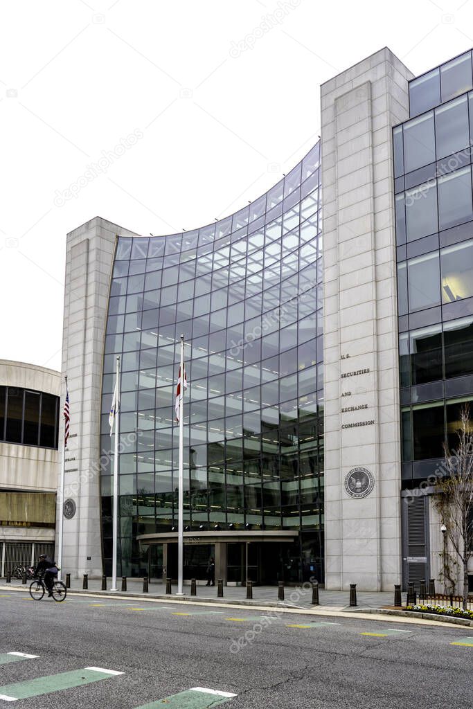 Washington, DC, USA- January 13, 2020: Securities and Exchange Commission (SEC ) Headquarters building in Washington DC. SEC is an agency of the us federal government.