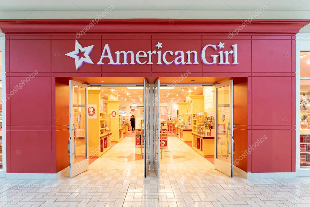 Tysons Corner, Virginia, USA- January 14, 2020: American Girl storefront in Tysons Corner Center, Virginia, USA. American Girl is an American line of 18-inch (46 cm) dolls by Pleasant Company.