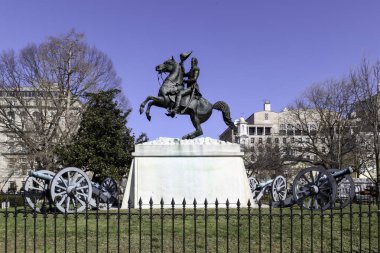 1 Mart 2020 'de Washington, ABD' deki Lafayette Meydanı yakınlarındaki Clark Mills 'in General Andrew Jackson heykeli..