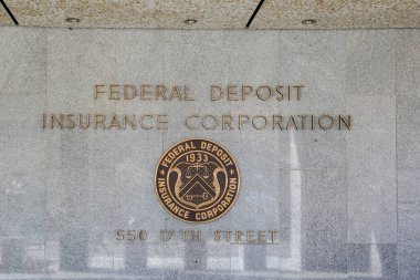 Washington D.C., ABD - 1 Mart 2020: Federal Mevduat Sigorta Şirketi 'nin (FDIC) imzası ve mührü, ABD bankalarında mevduat ve banka iflası durumunda yapılan anlaşmaları güvence altına alan bir federal kurum.. 