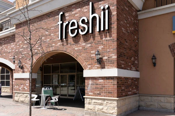 Toronto Canada Mei 2019 Close Van Freshii Restaurant Bord Het — Stockfoto