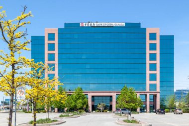 Markham, Ontario, Kanada - 21 Mayıs 2018: Markham, Ontario 'daki Bank of China Canada merkez ofisi. Çin Bankası, Çin 'in en büyük dört ticari bankasından biridir.. 