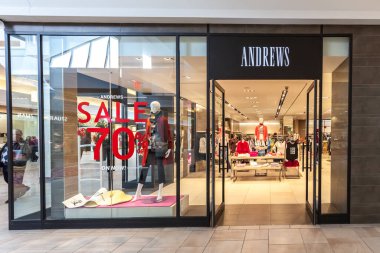 Toronto, Kanada - 12 Şubat 2018: Andrew mağaza önü Bayview Village Alışveriş Merkezi. Andrew Endonezyalı bir ayakkabı markası ve kaliteli günlük ayakkabı satışıyla tanınıyor.. 