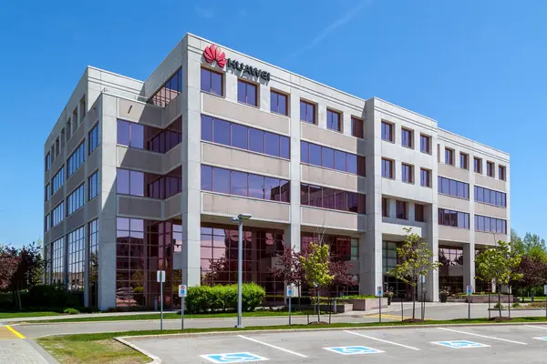 stock image Markham, Ontario, Canada - June 3, 2019: Huawei Technologies Canada office building in Markham, Ontario, Canada, a Chinese networking, telecommunications equipment, and services company. 