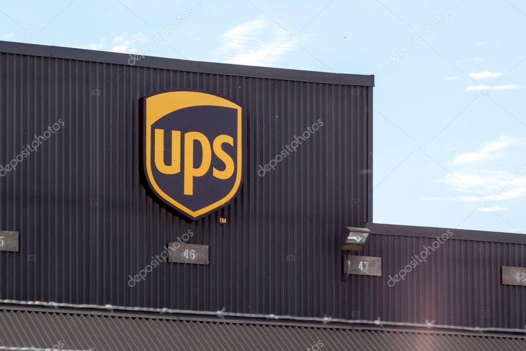 Concord, Ontario, Canada - June 10, 2018: UPS sign on the building of UPS Customer Centre in Concord, Ontario, Canada. UPS is an American multinational package delivery company.