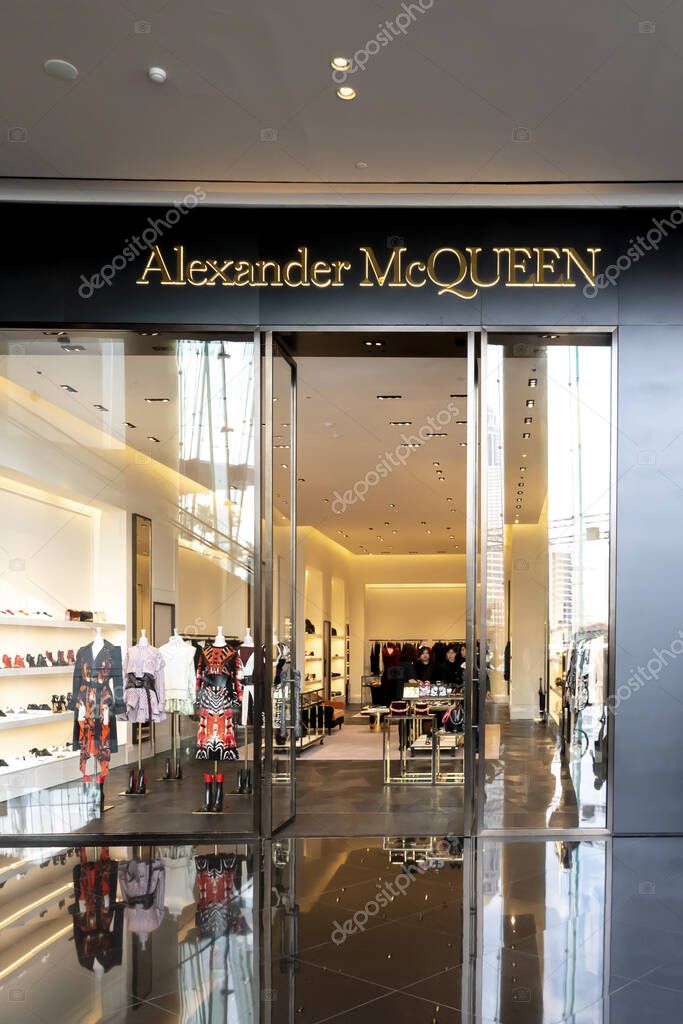 Bangkok, Thailand - December 7, 2018: Alexander McQueen storefront; Alexander McQueen is a luxury fashion house founded by the British fashion designer late Lee Alexander McQueen.