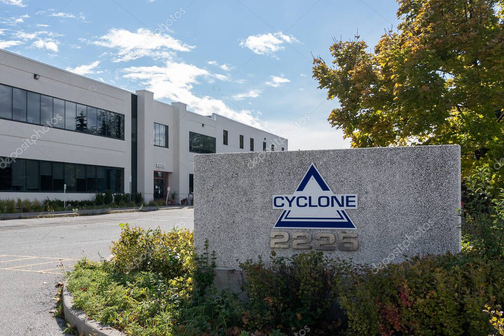 Mississauga, Ontario, Canada- October 20, 2018: Sign of Cyclone on the Mississauga operations Ontario, an Aircraft manufacturer.