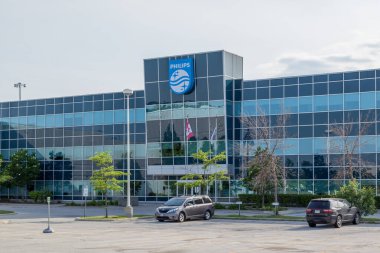Markham, Ontario, Canada - June 16, 2018: Philips building in Markham, Ontario, Canada. Philips is a Dutch multinational technology company in Amsterdam in the area of healthcare. clipart
